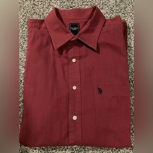 Men XL US Polo Assn burgundy red  dress shirt with subtle stripes